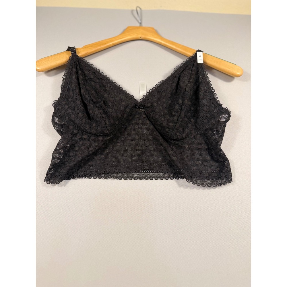 Victorias Secret PINK Black Polka Dot Mesh Lace Unlined Bralette XL NWT